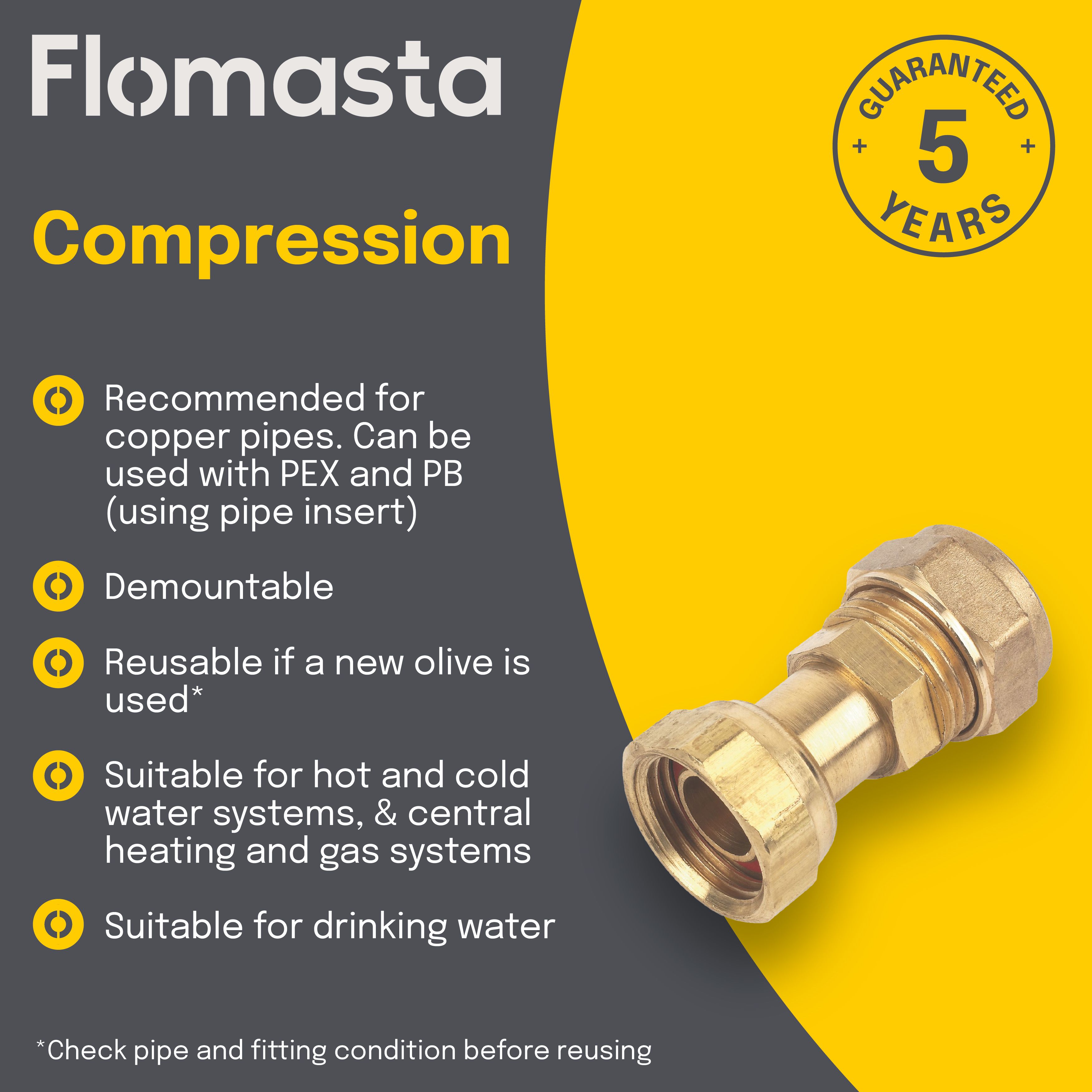 Plumbsure Straight Compression Tap connector 15mm x ½" (L)47.2mm