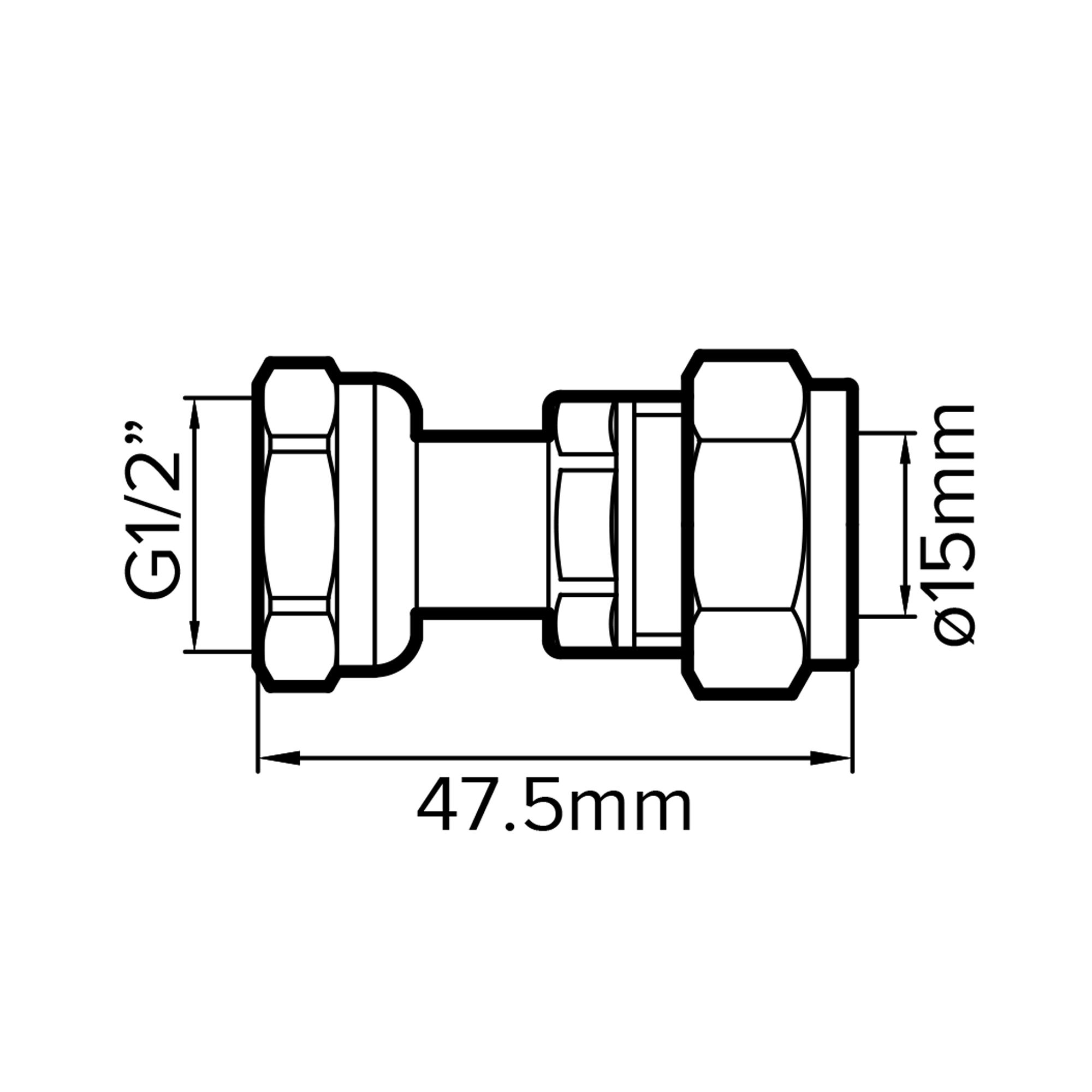 Plumbsure Straight Compression Tap connector 15mm x ½" (L)47.2mm