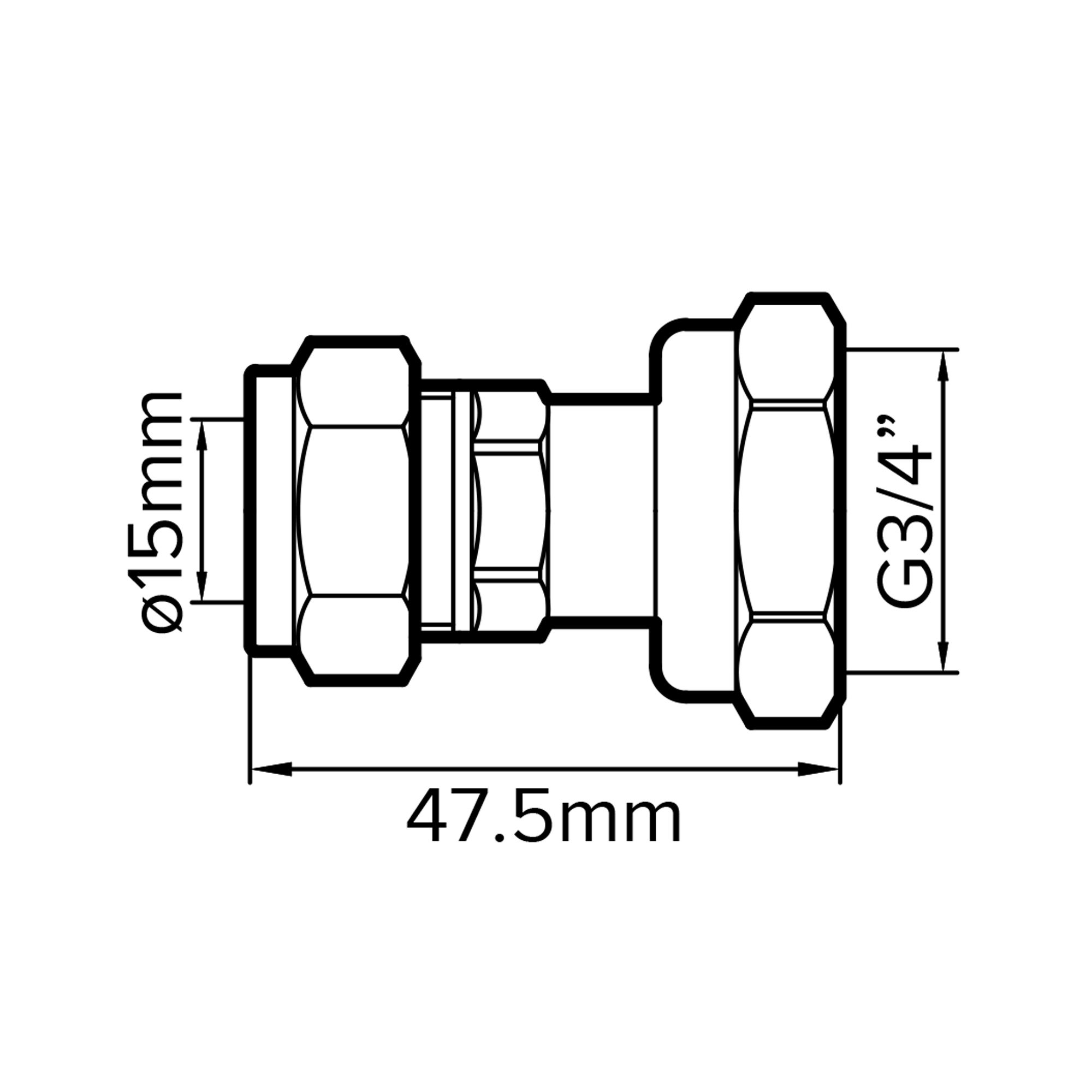 Plumbsure Straight Compression Tap connector 15mm x ¾" (L)47.8mm