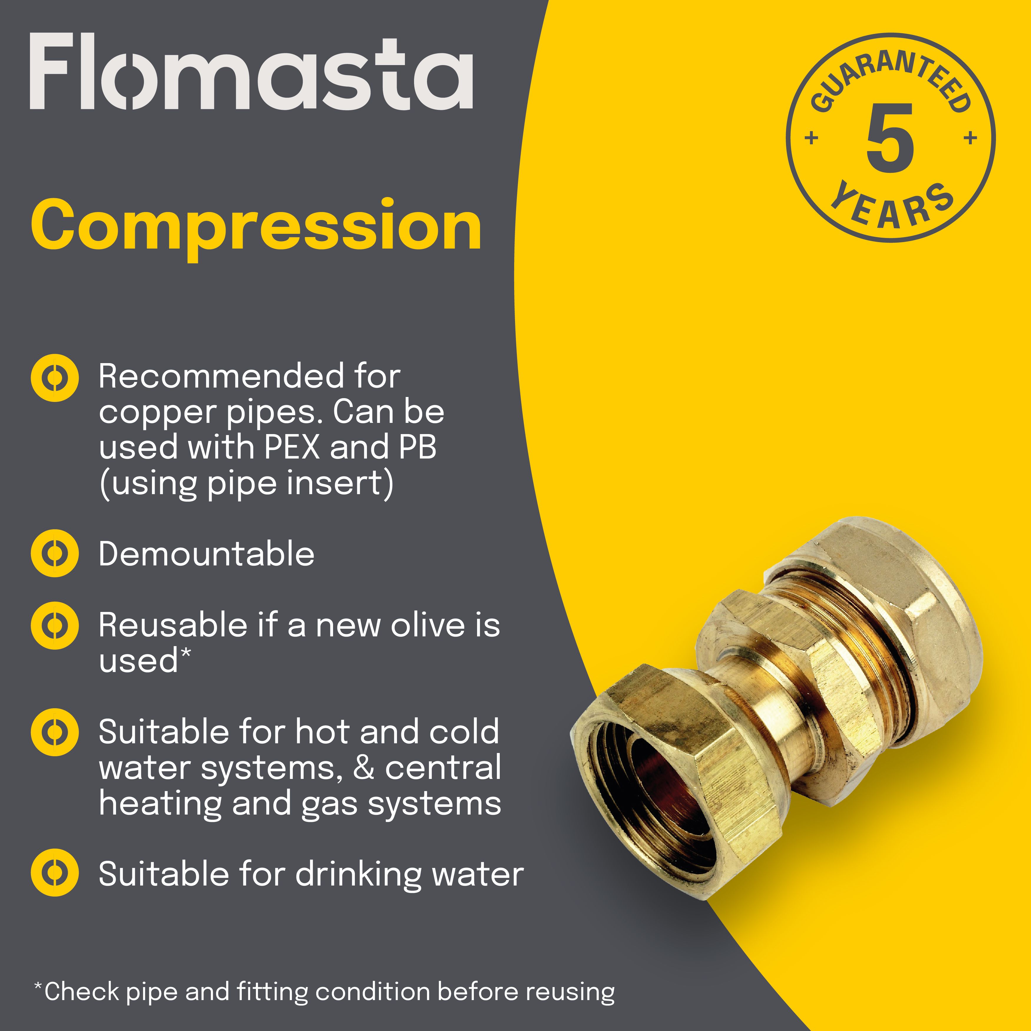 Plumbsure Straight Compression Tap connector 22mm x ¾" (L)53.5mm