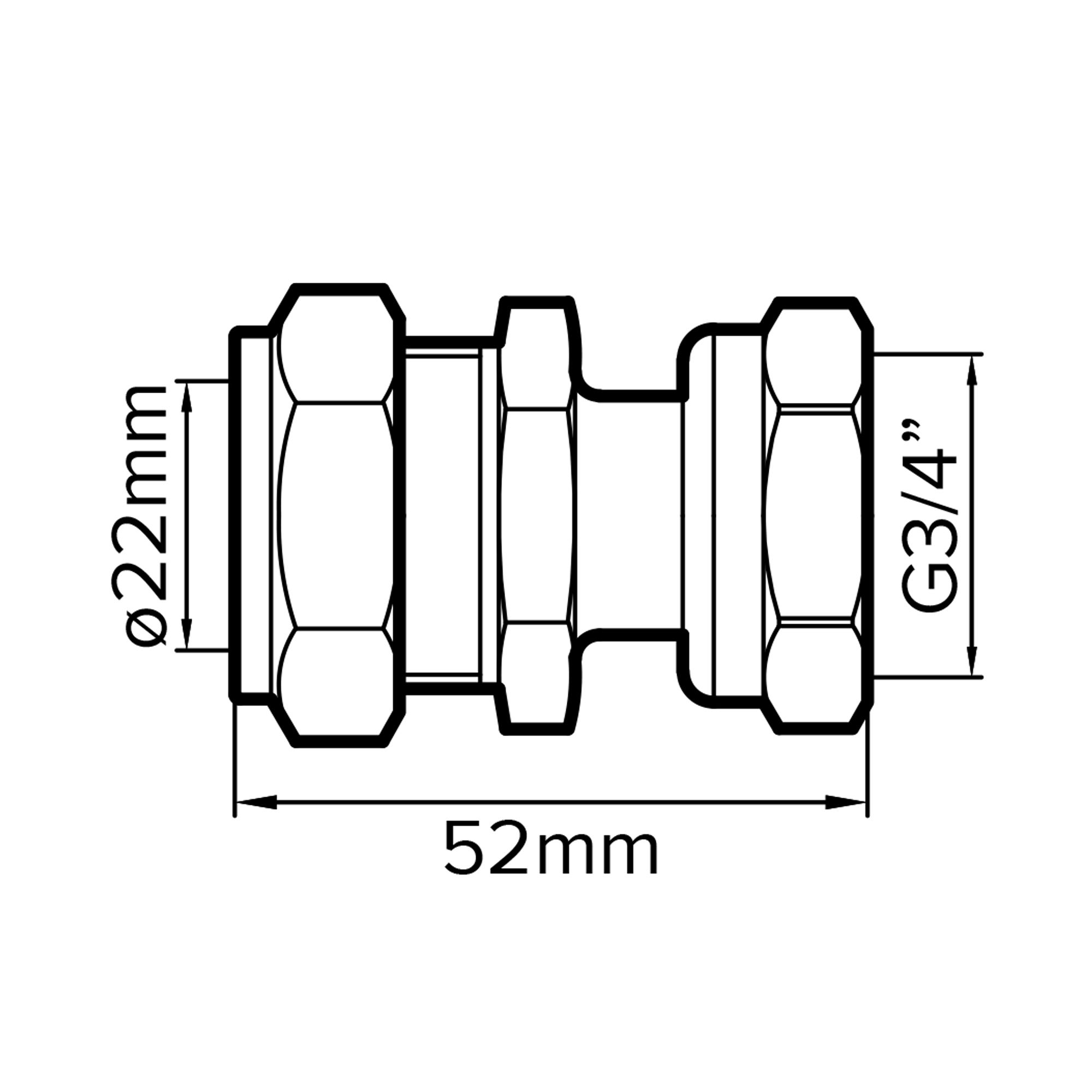 Plumbsure Straight Compression Tap connector 22mm x ¾" (L)53.5mm