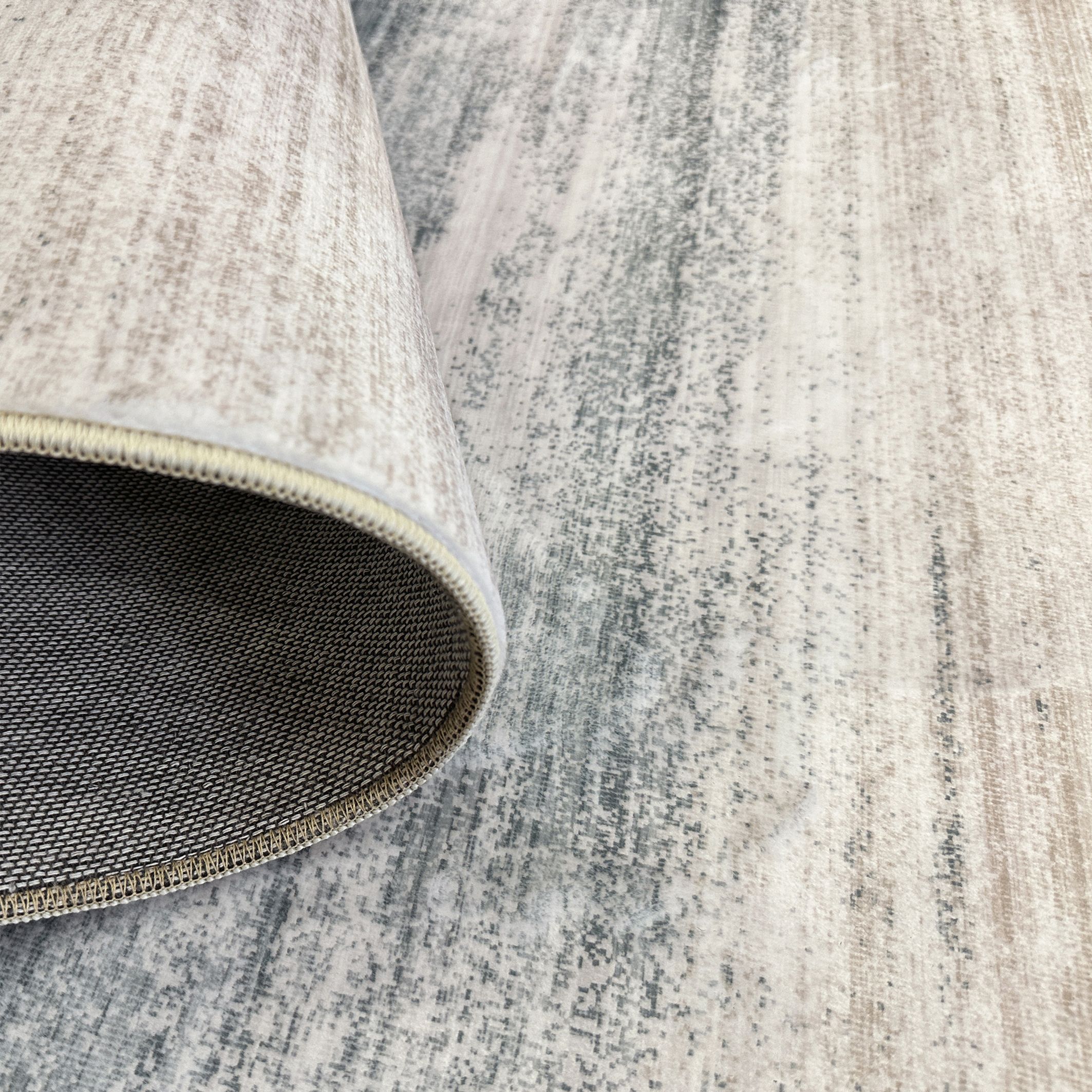 Plush Teal & Beige Tonal Fur effect Medium Rug, (L)170cm x (W)120cm