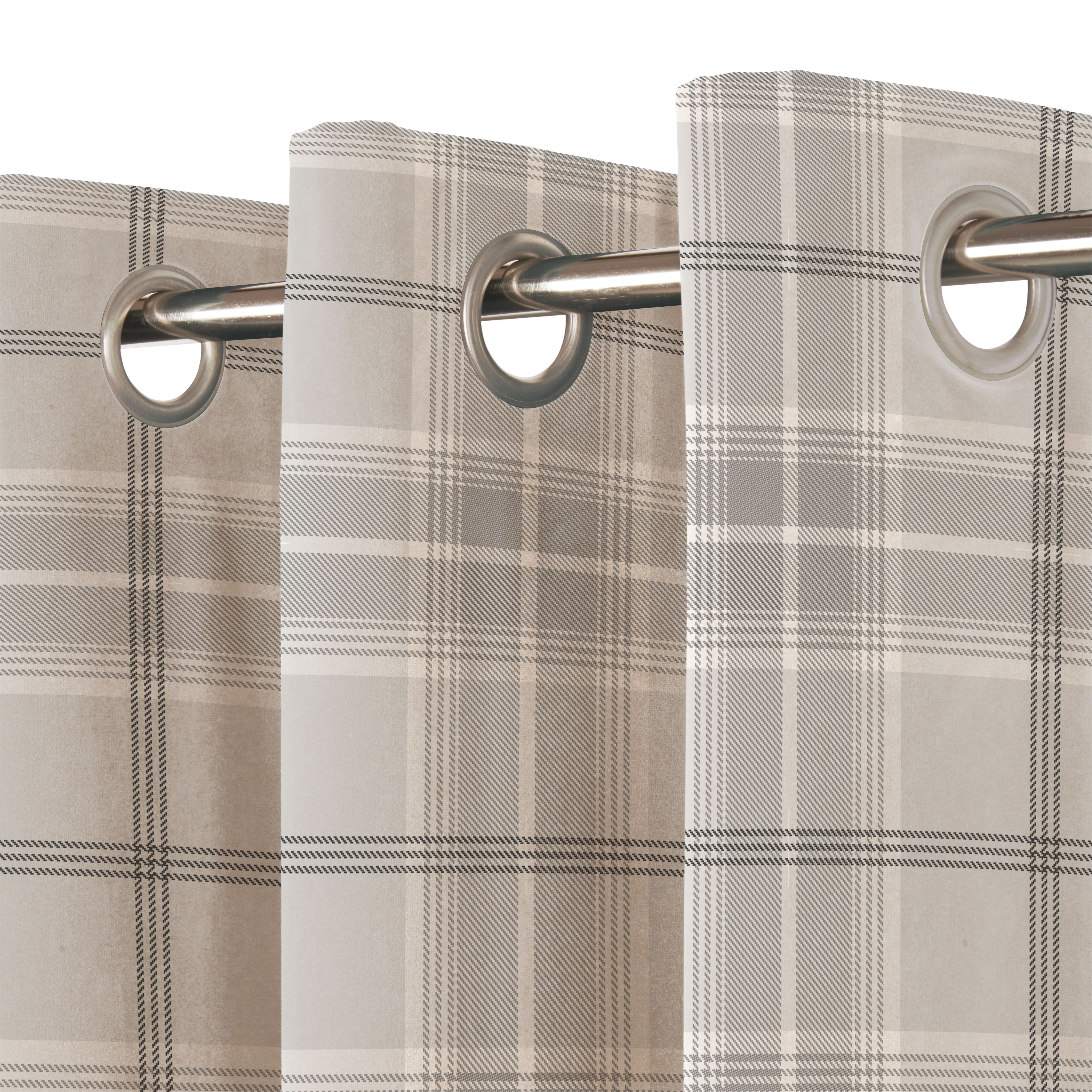 Podor Beige Check Lined Eyelet Curtain (W)228cm (L)228cm, Pair