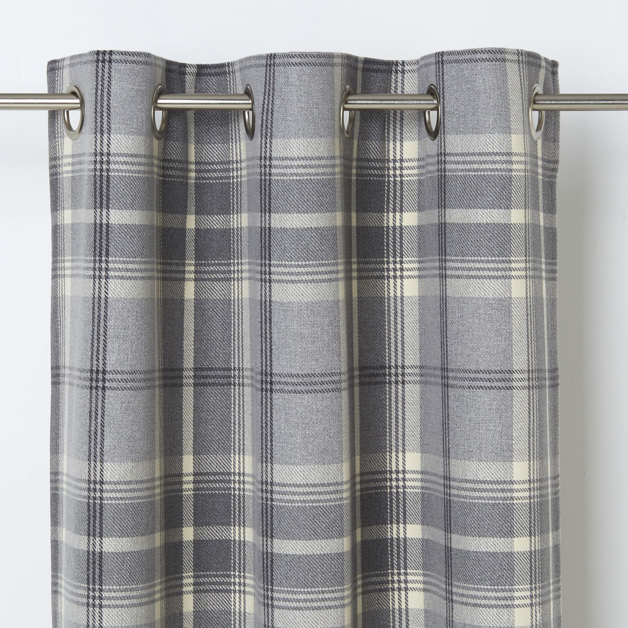 Podor Grey Check Lined Eyelet Curtain (W)167cm (L)228cm, Pair