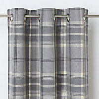 Podor Grey Check Unlined Eyelet Curtain (W)117cm (L)137cm, Single