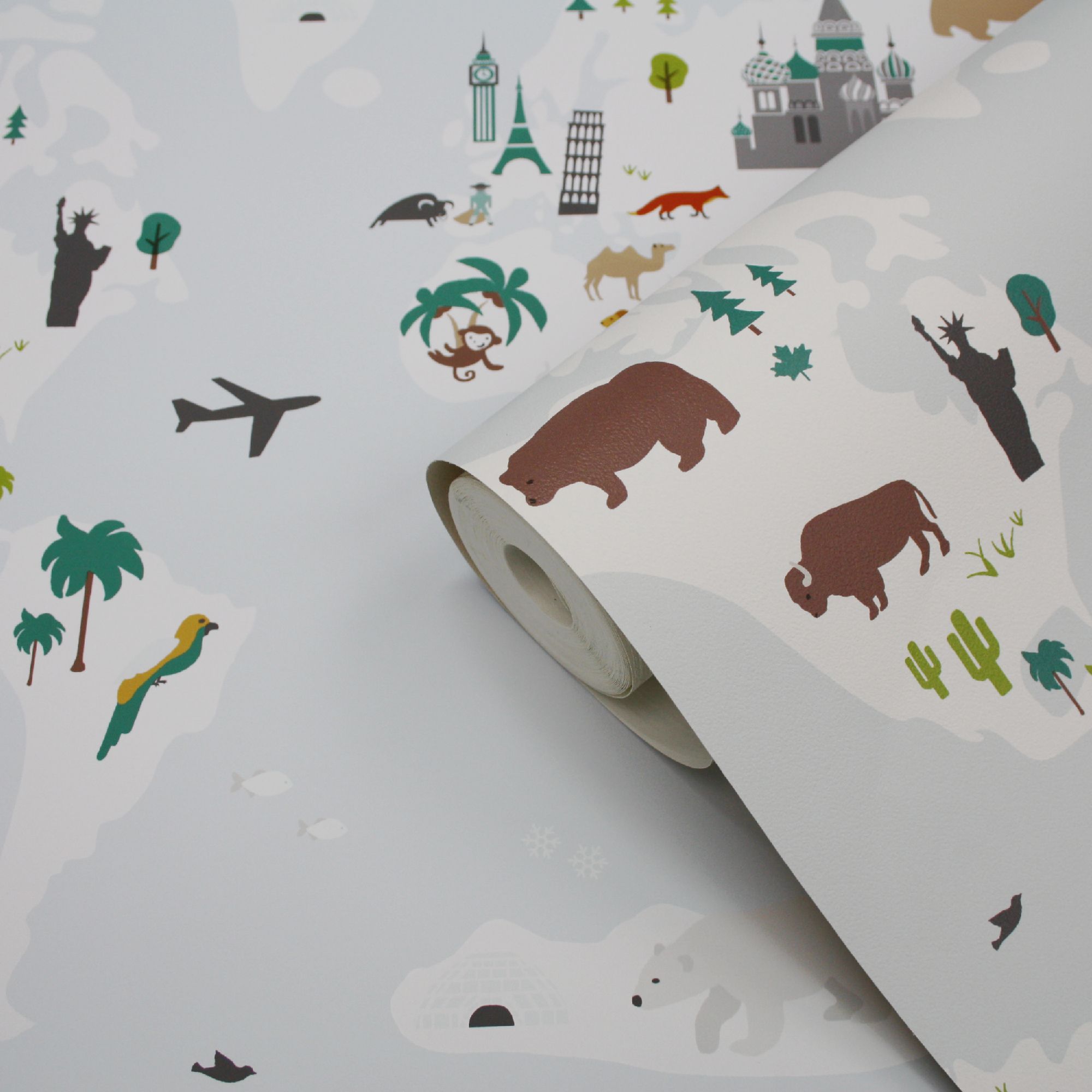 Poggea Light blue Cartoon map Textured Wallpaper Sample Tradepoint