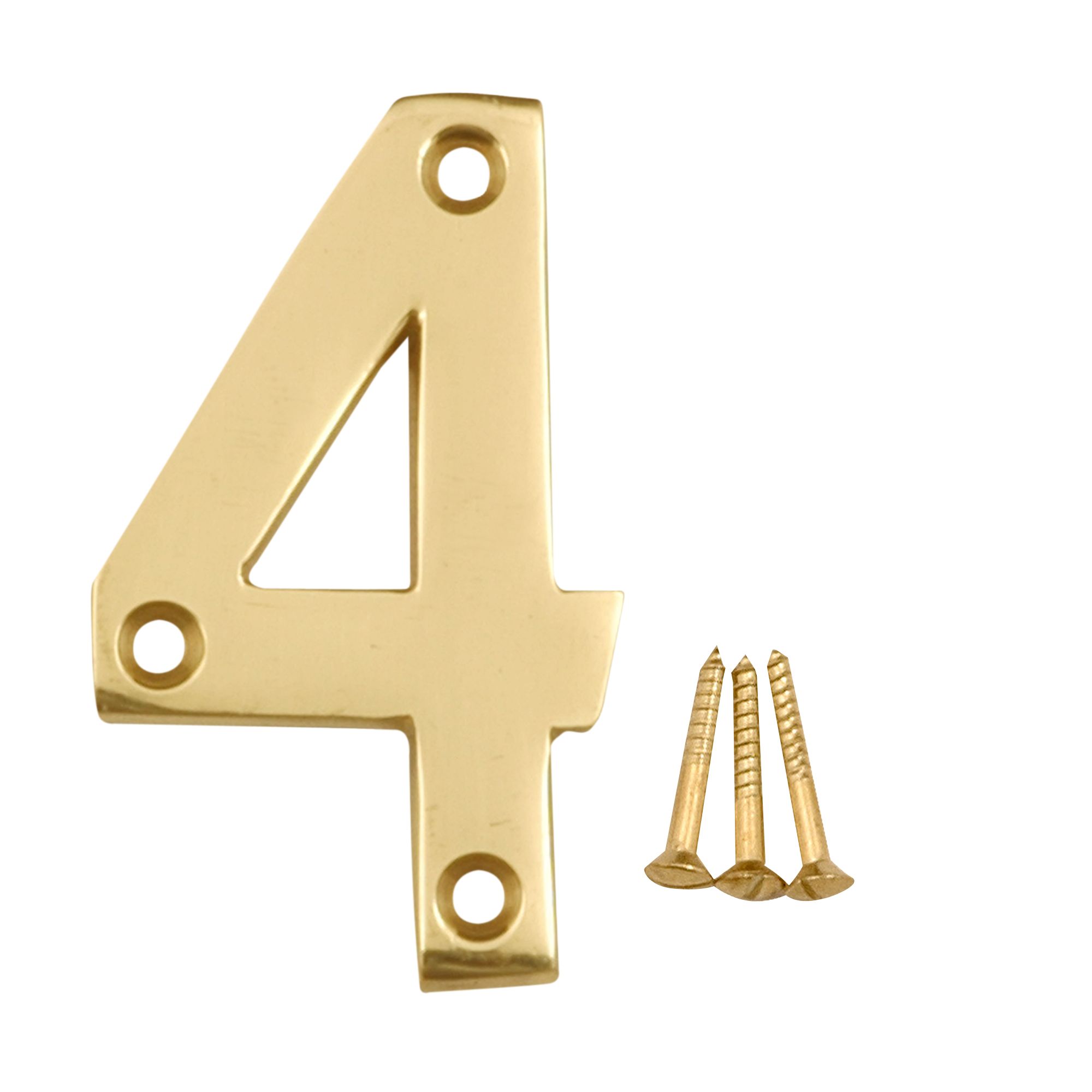 Polished Brass effect Metal House number 4, (H)75mm (W)48mm