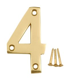 Polished Brass effect Metal House number 4, (H)75mm (W)48mm