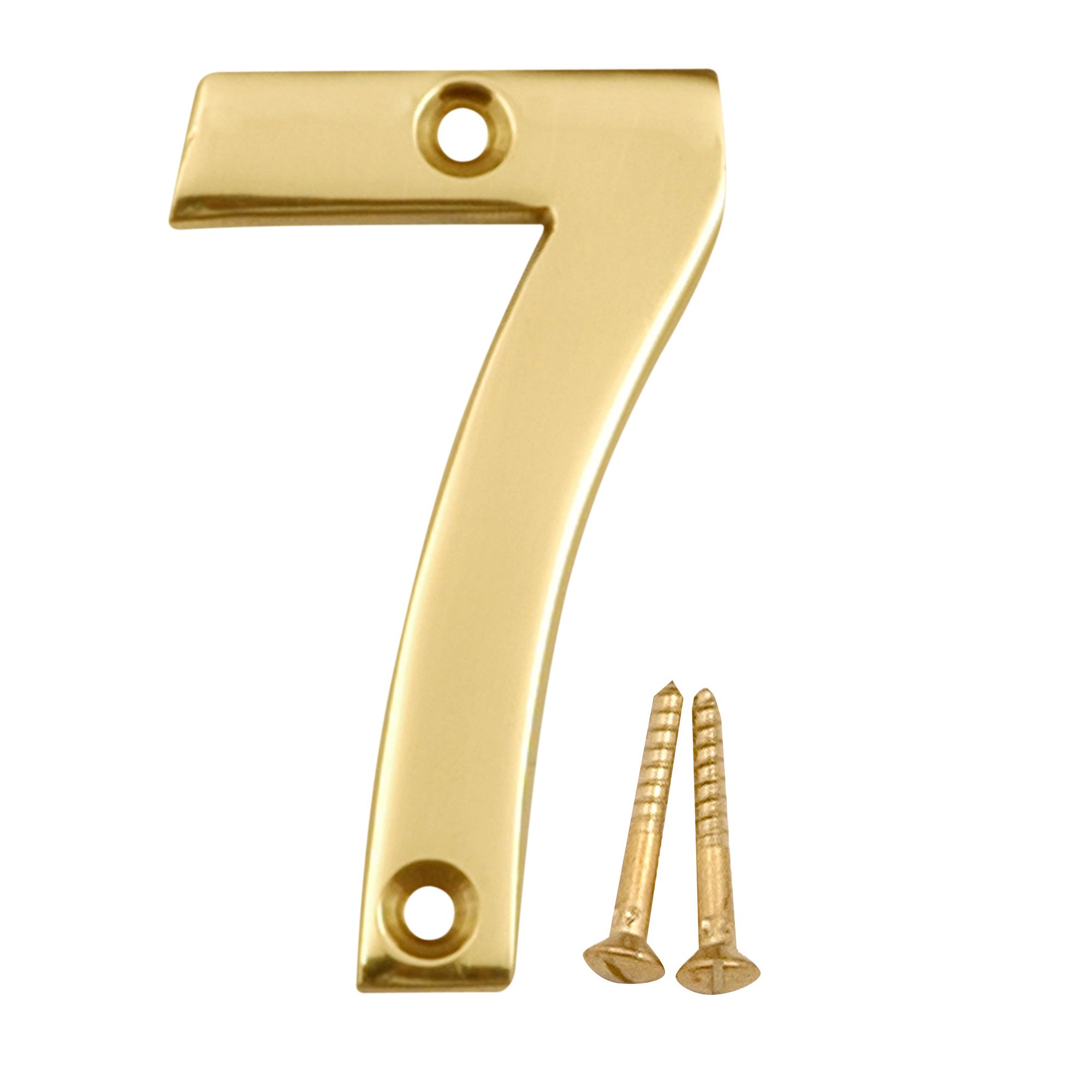 Polished Brass effect Metal House number 7, (H)75mm (W)48mm