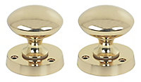 Polished Brass effect Round Door knob (Dia)51mm, Pair