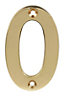 Polished Brass effect Zinc alloy Non self-adhesive House number 0, (H)75mm (W)47.5mm