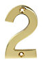 Polished Brass effect Zinc alloy Non self-adhesive House number 2, (H)75mm (W)45mm