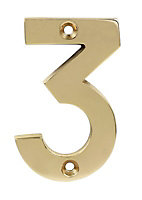 Polished Brass effect Zinc alloy Non self-adhesive House number 3, (H)75mm (W)46.5mm