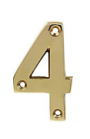 Polished Brass effect Zinc alloy Non self-adhesive House number 4, (H)75mm (W)47mm