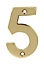 Polished Brass effect Zinc alloy Non self-adhesive House number 5, (H)75mm (W)47.6mm