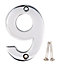 Polished Chrome effect Brass House number 9, (H)75mm (W)48mm