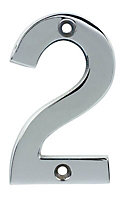 Polished Chrome effect Non self-adhesive House number 2, (H)75mm (W)46mm