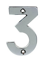 Polished Chrome effect Non self-adhesive House number 3, (H)75mm (W)46.5mm