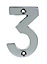 Polished Chrome effect Non self-adhesive House number 3, (H)75mm (W)46.5mm