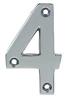 Polished Chrome effect Non self-adhesive House number 4, (H)75mm (W)47mm