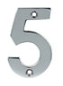Polished Chrome effect Non self-adhesive House number 5, (H)75mm (W)47.6mm