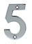Polished Chrome effect Non self-adhesive House number 5, (H)75mm (W)47.6mm