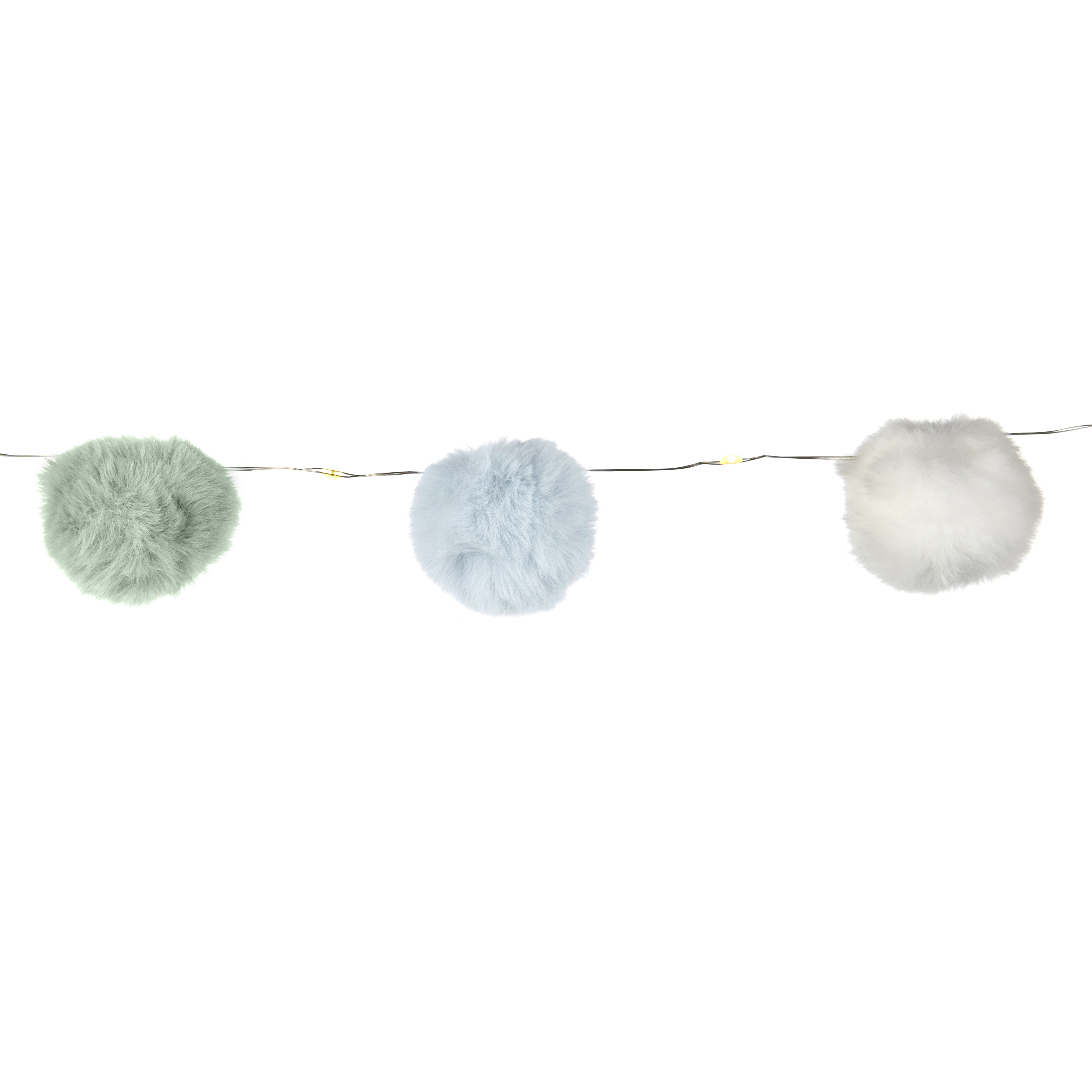 Pom-Pom Battery-powered Warm white 16 SMD LED Indoor Blue, White & Mint String lights