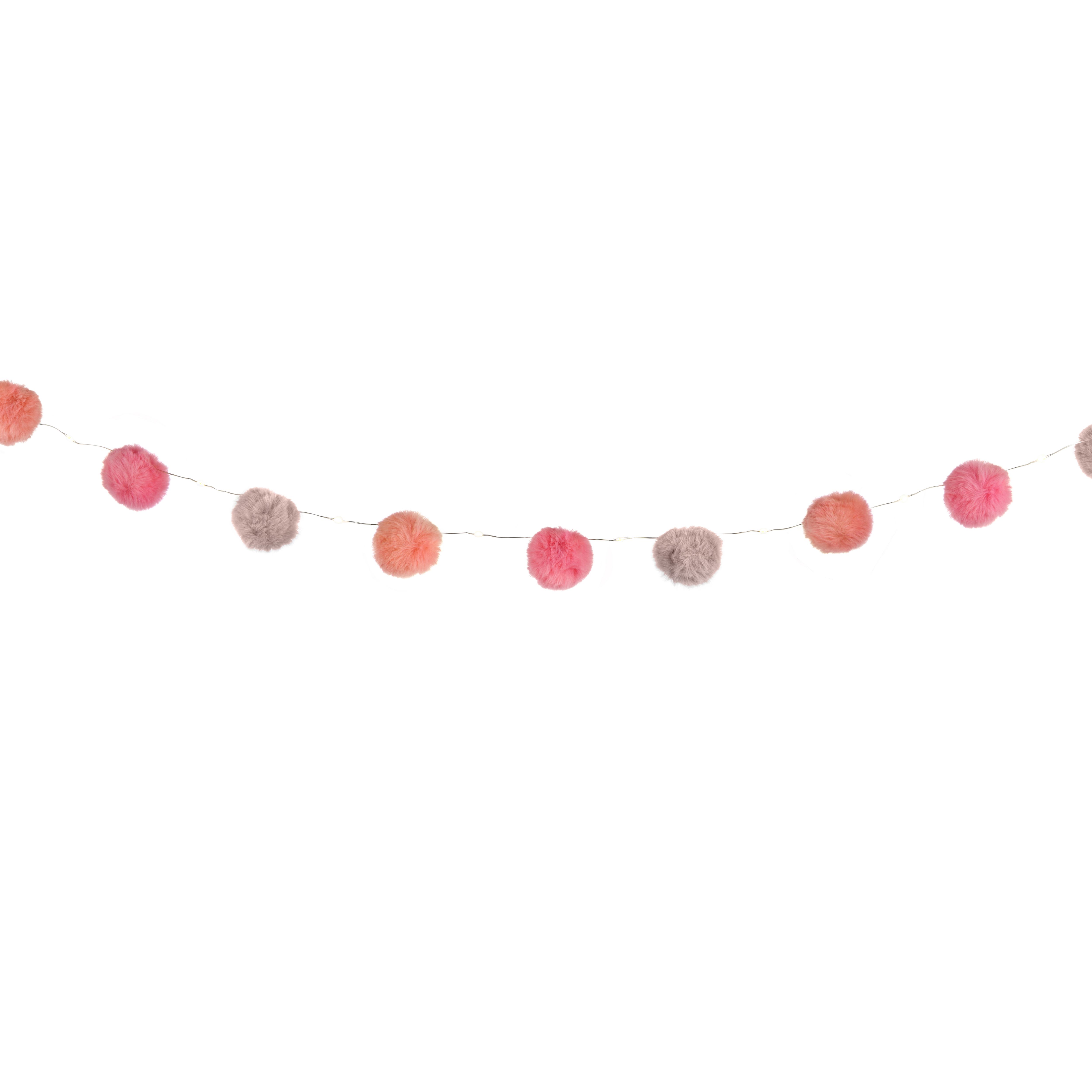 Pom-Pom Battery-powered Warm white 16 SMD LED Indoor Lilac, Pink & Coral String lights