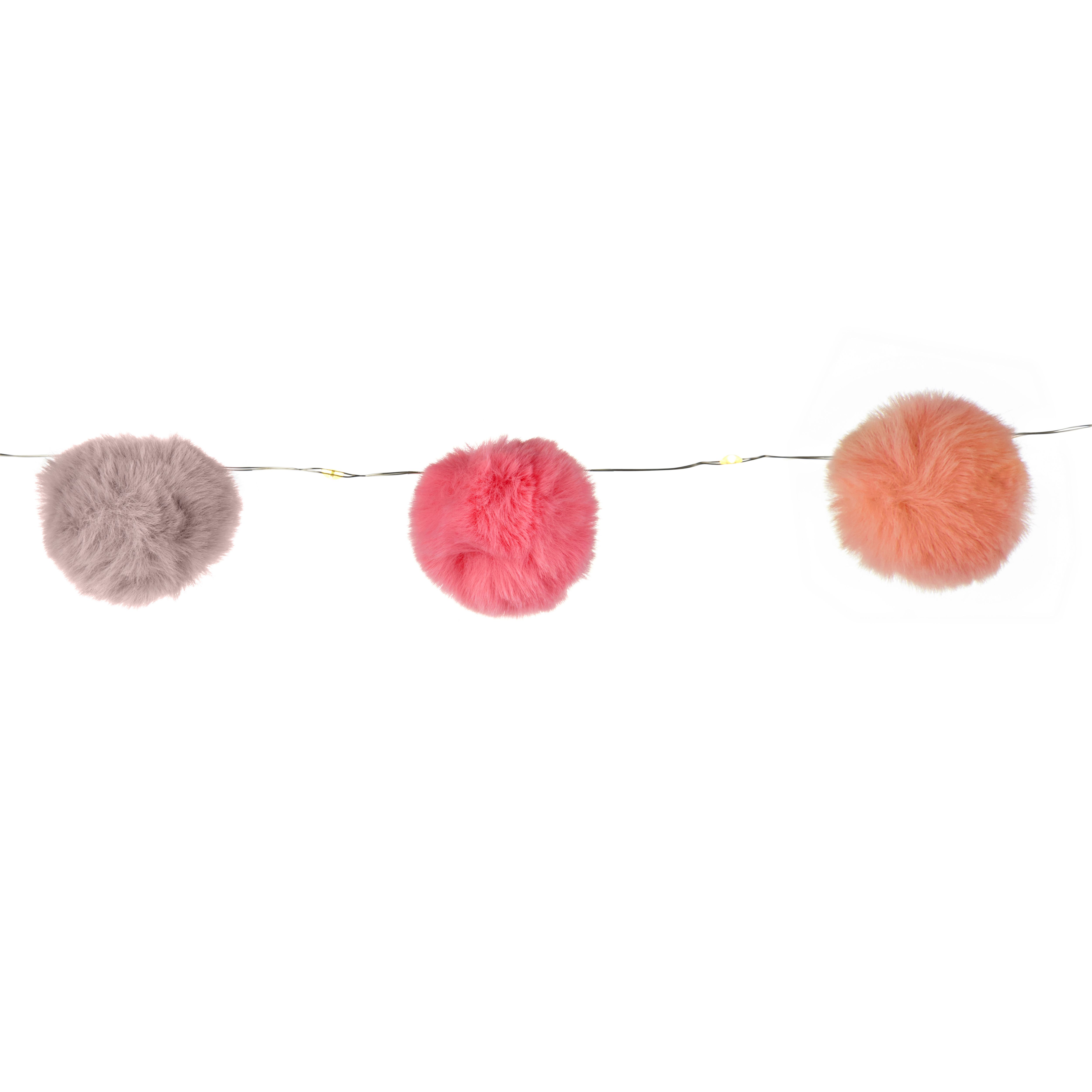 Pom-Pom Battery-powered Warm white 16 SMD LED Indoor Lilac, Pink & Coral String lights
