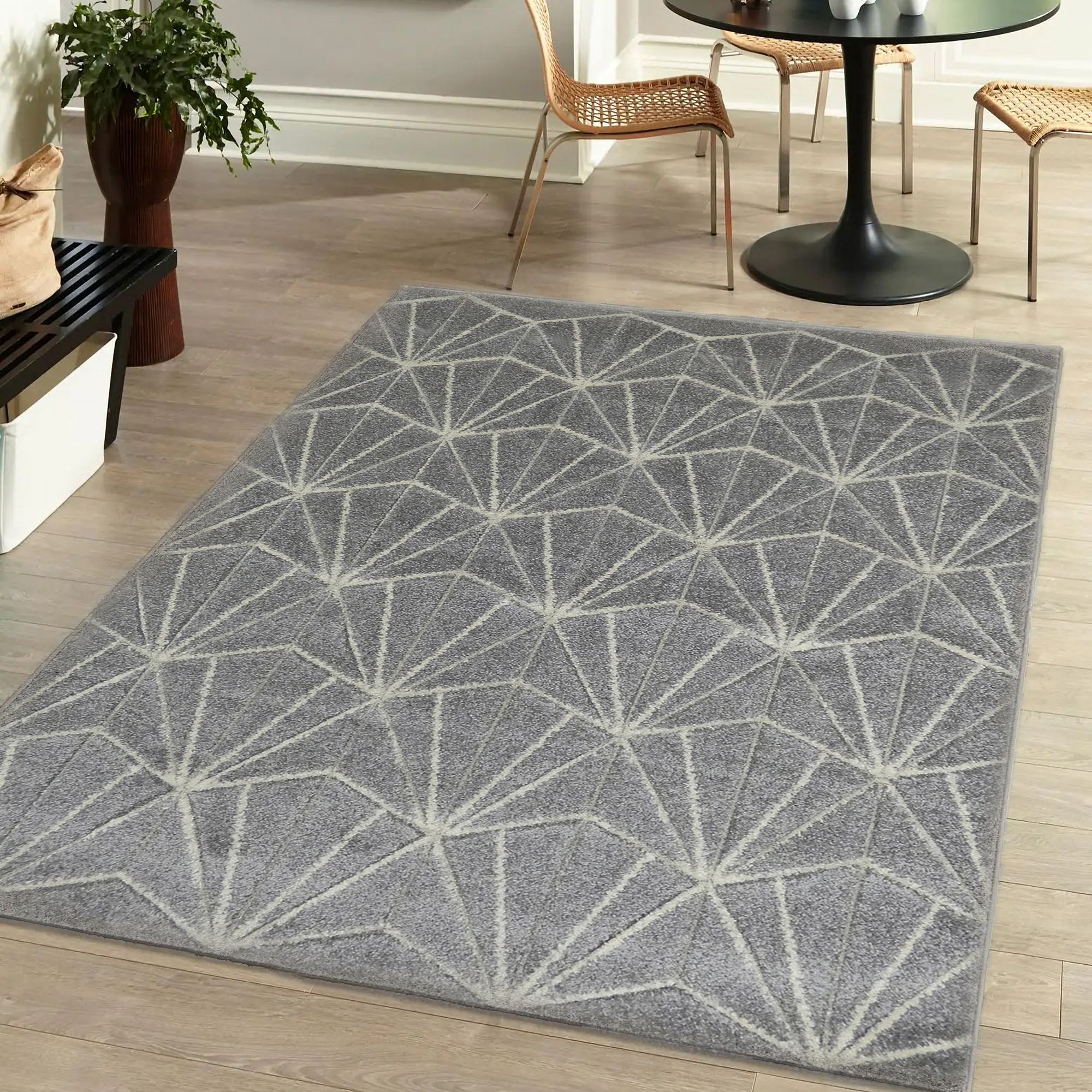 Portland Grey Geometric Rug 170cmx120cm