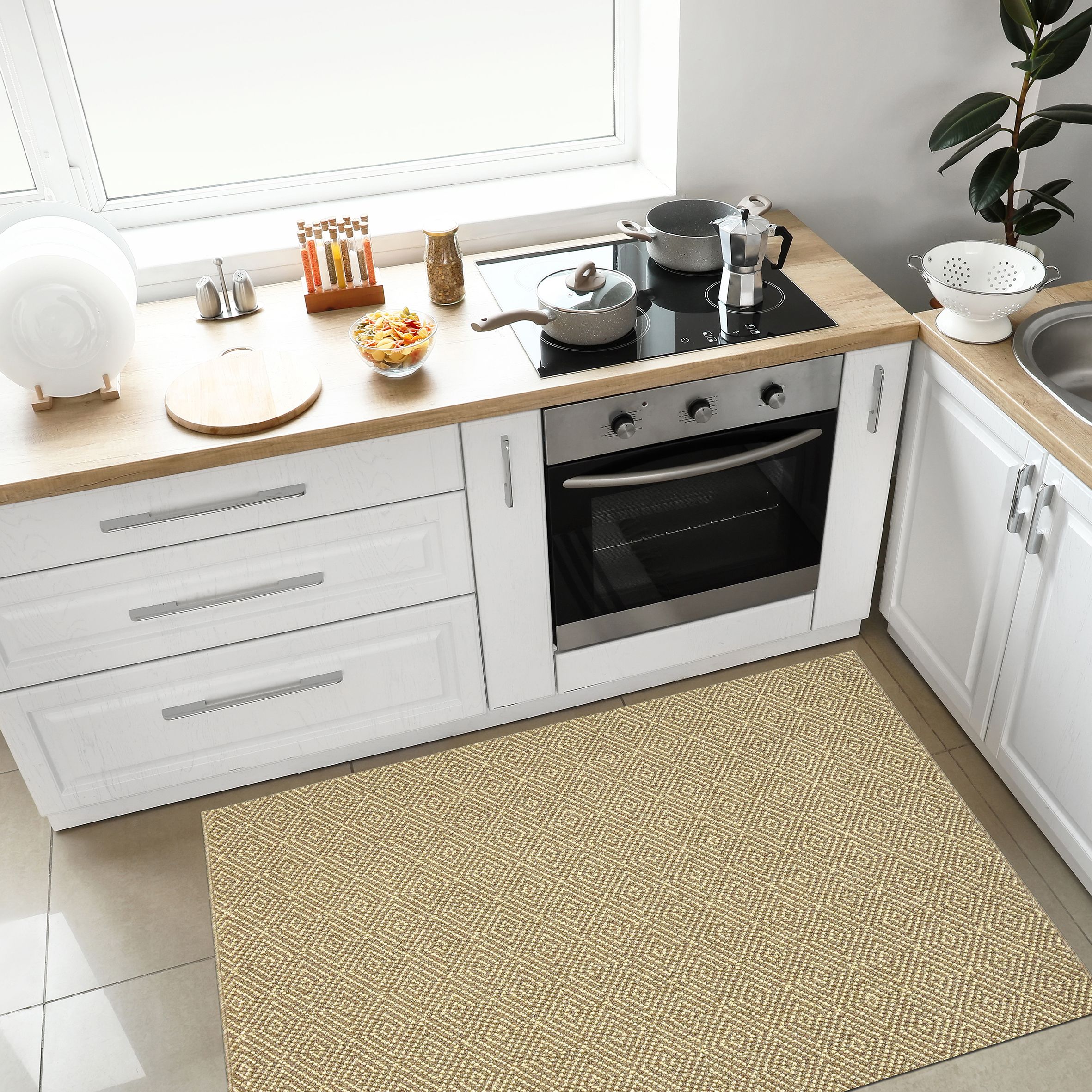 Prague Beige Diamond Heavy duty Mat, 140cm x 80cm