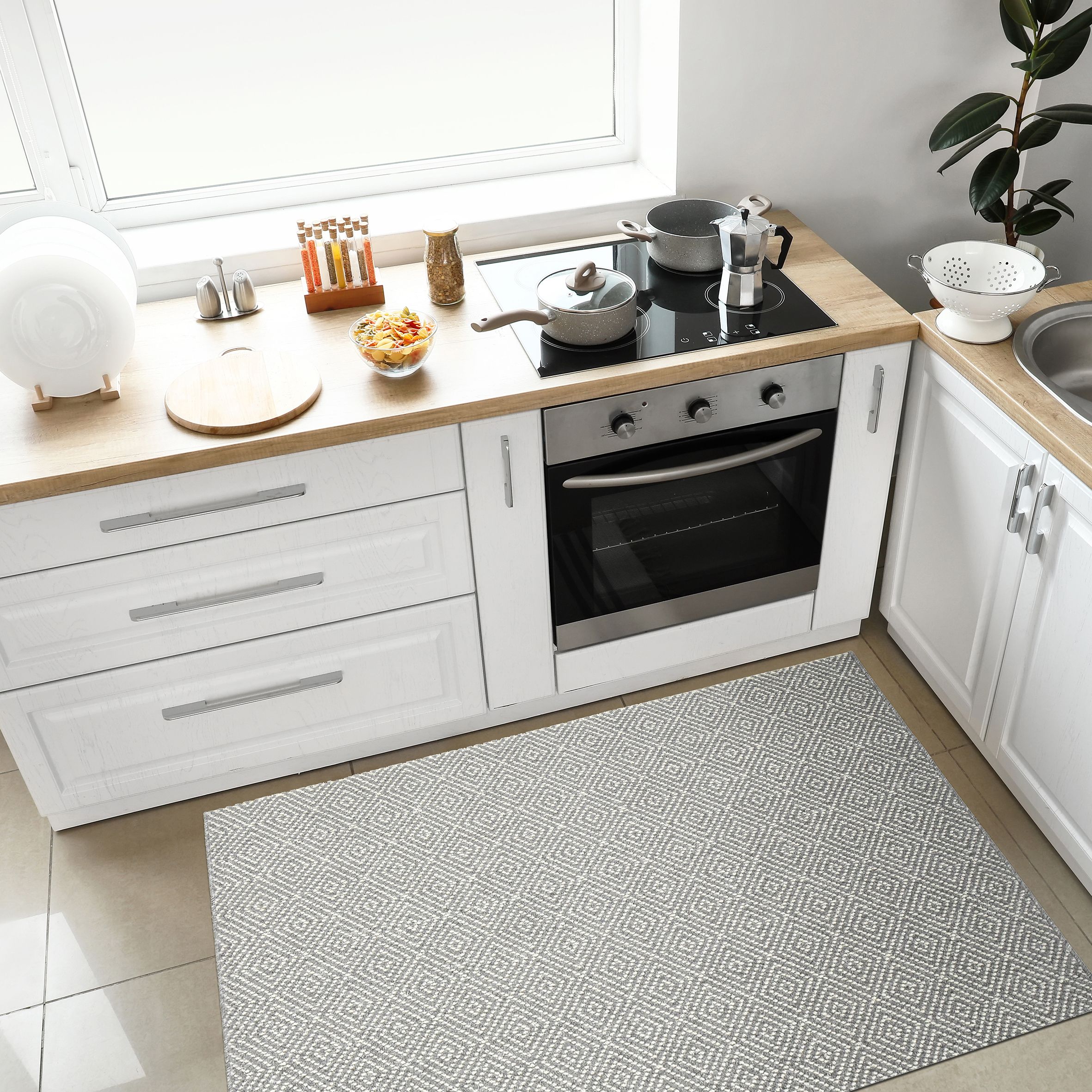 Prague Grey Diamond Heavy duty Mat, 140cm x 80cm