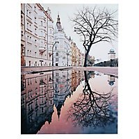 Prague street scene Multicolour Canvas art (H)650mm (W)480mm