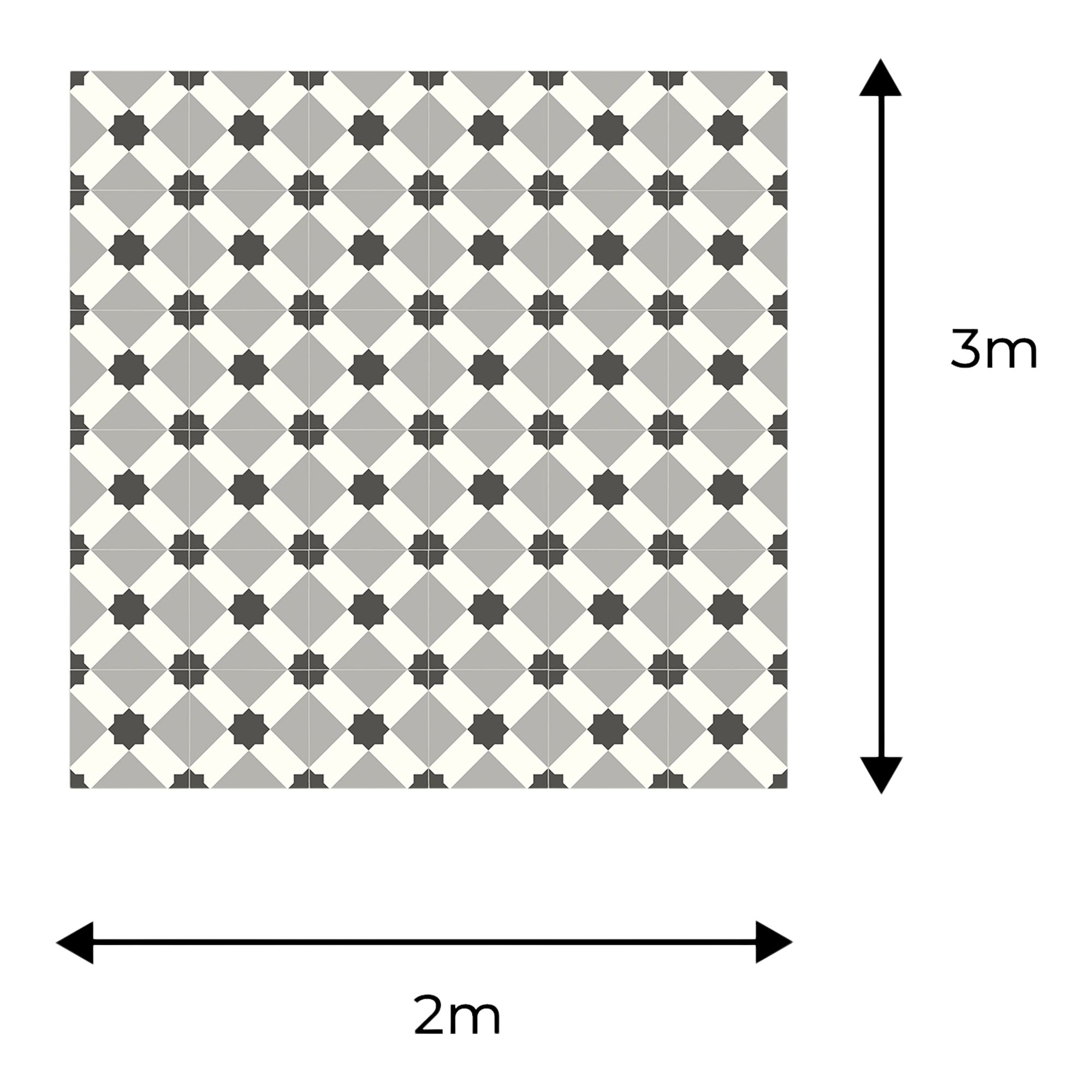 Precut Black, grey & white Contemporary Geo Tile effect Sheet vinyl, 6m²