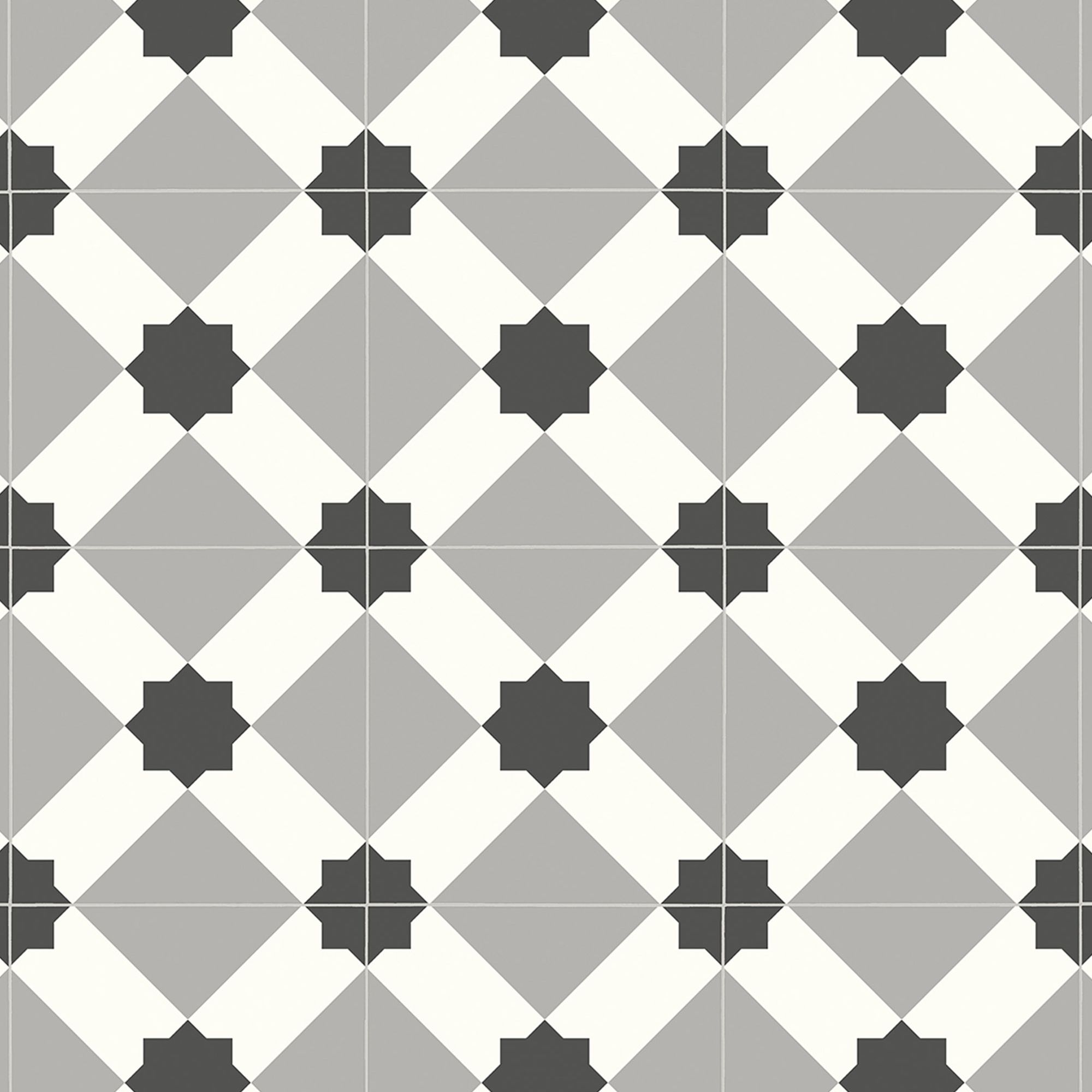 Precut Black, grey & white Contemporary Geo Tile effect Sheet vinyl, 6m²