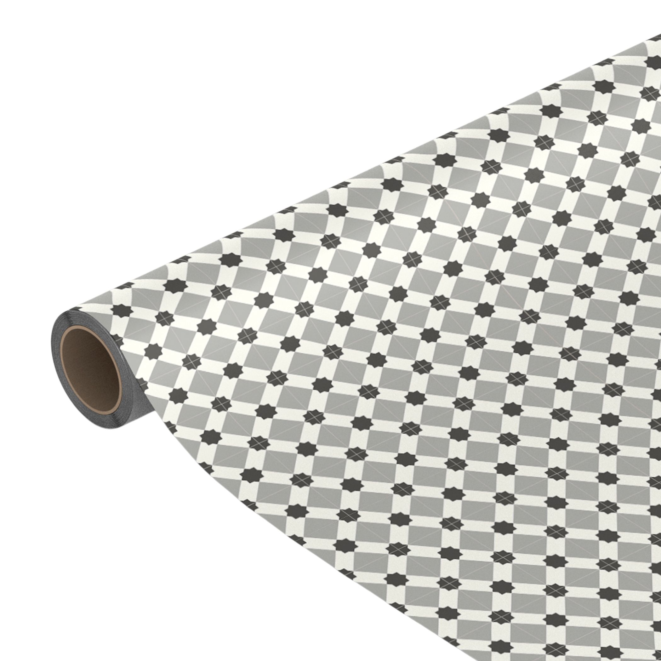 Precut Black, grey & white Contemporary Geo Tile effect Sheet vinyl, 6m²