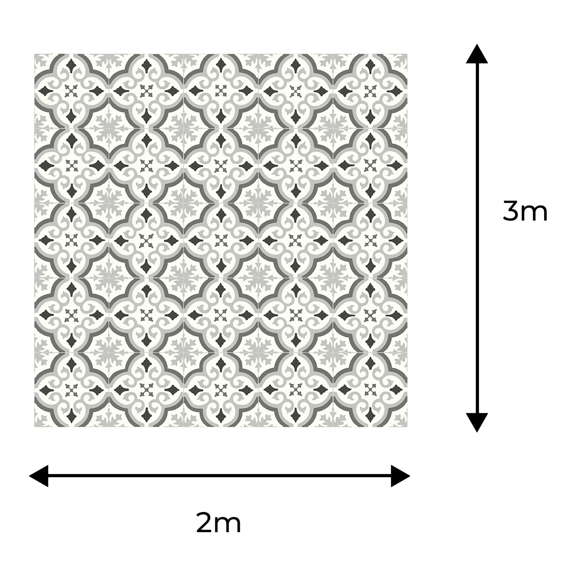 Precut Grey & white Contemporary Patterned Tile effect Sheet vinyl, 6m²