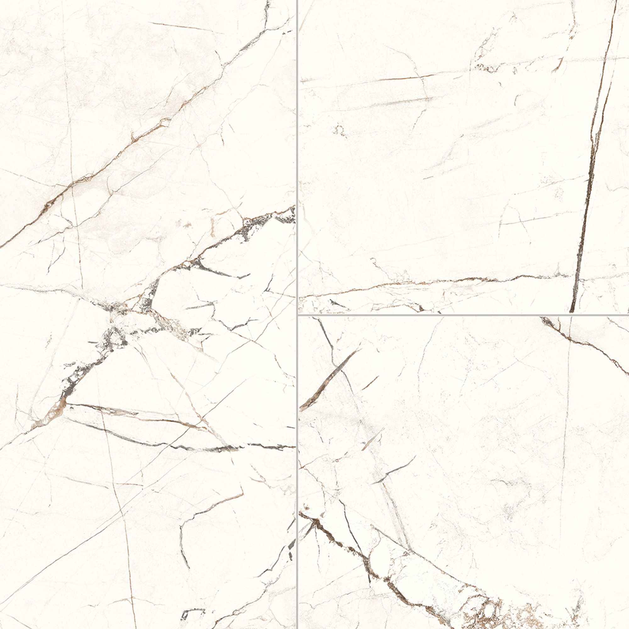 Precut White Marble Tile effect Sheet vinyl, 6m²