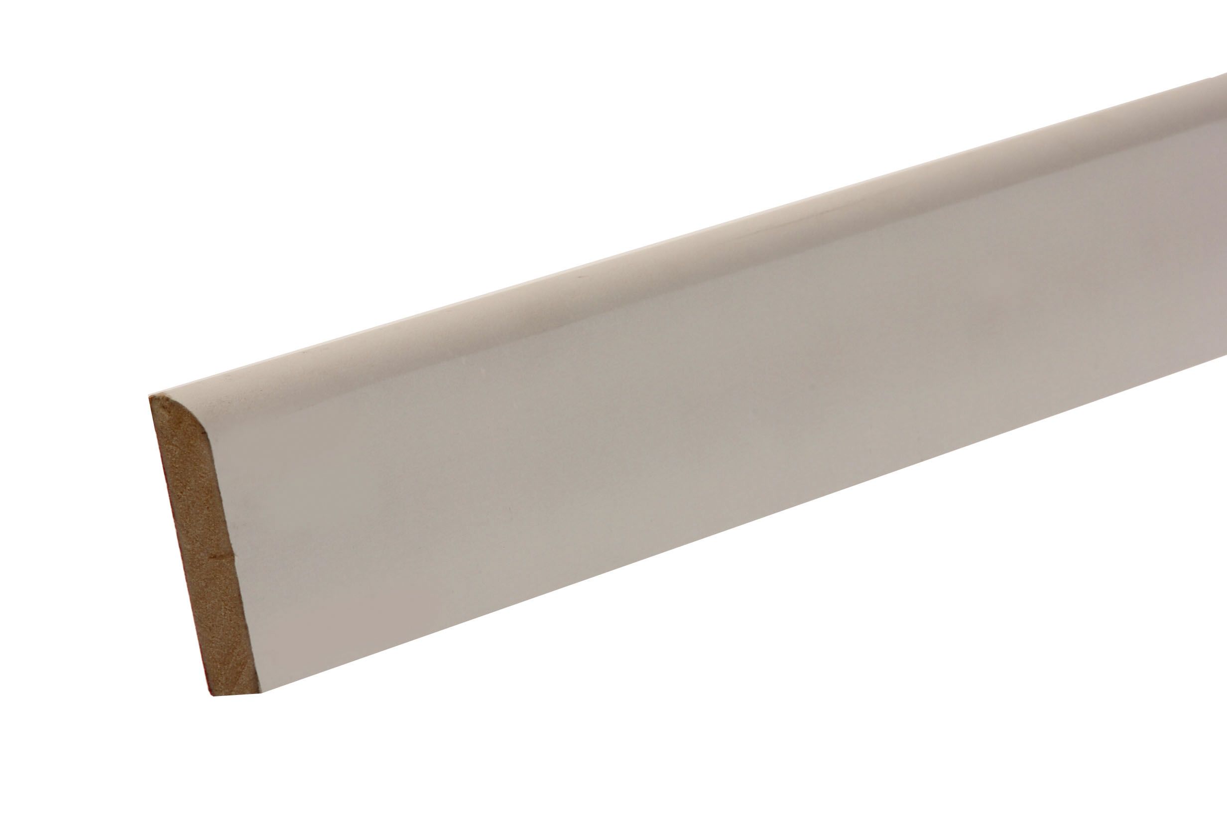 Primed White MDF Bullnose Skirting board (L)2.4m (W)69mm (T)14.5mm