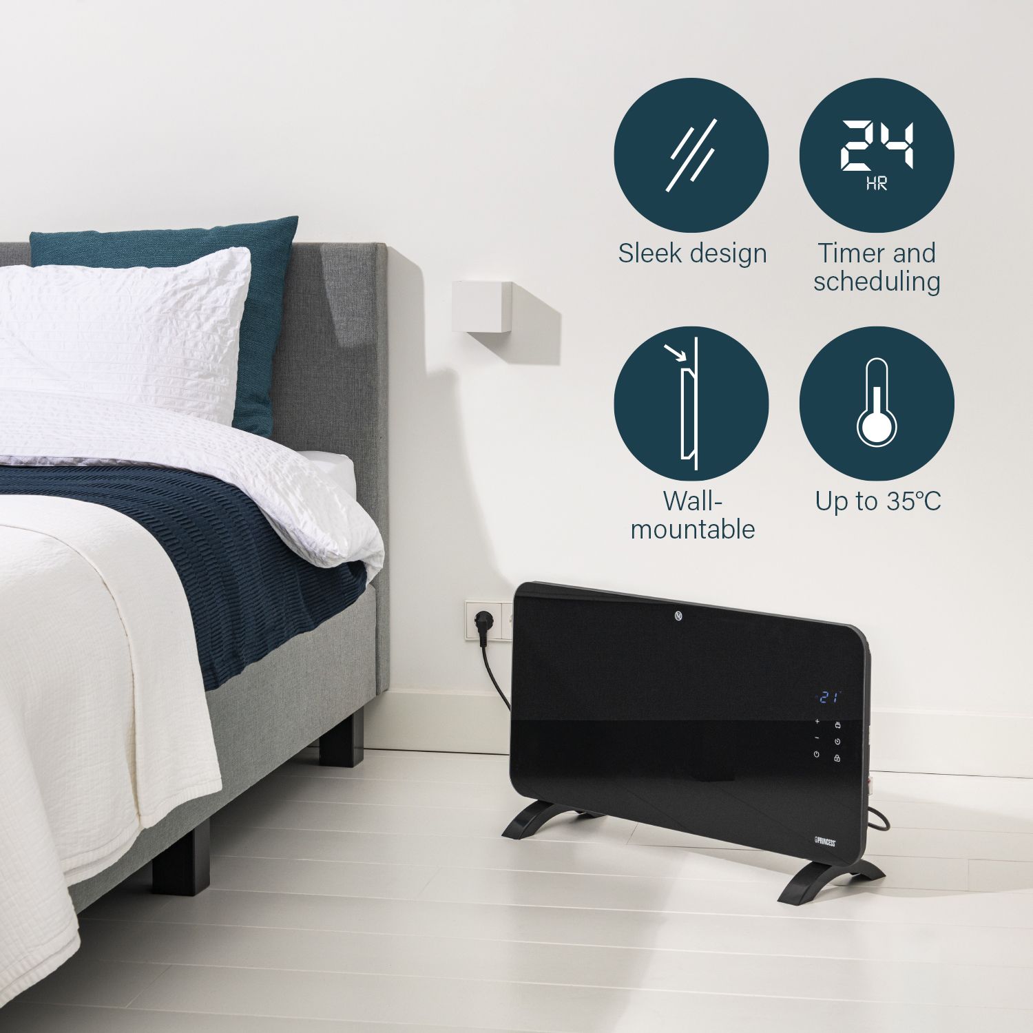 Princess 1500W Black Smart Panel heater