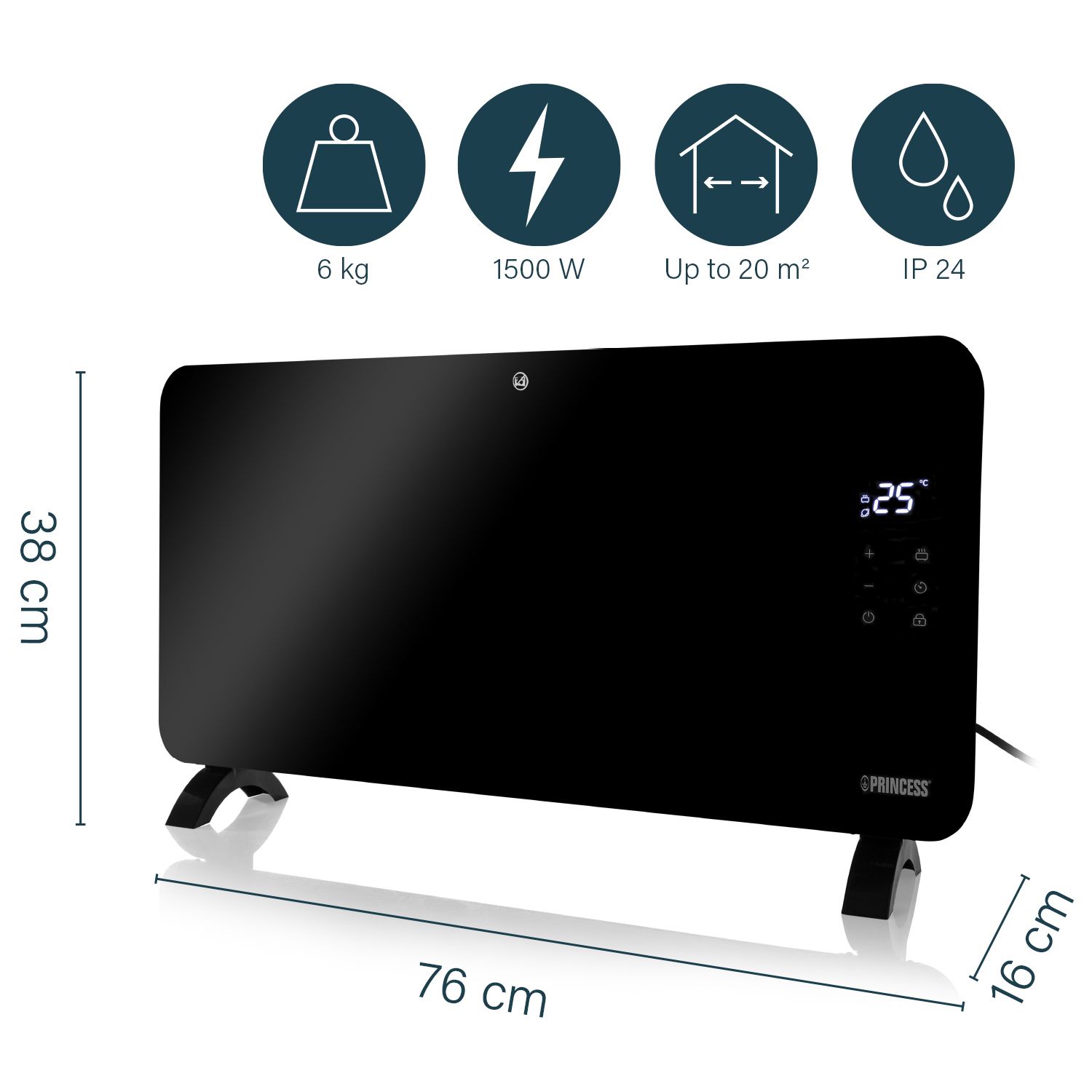 Princess 1500W Black Smart Panel heater
