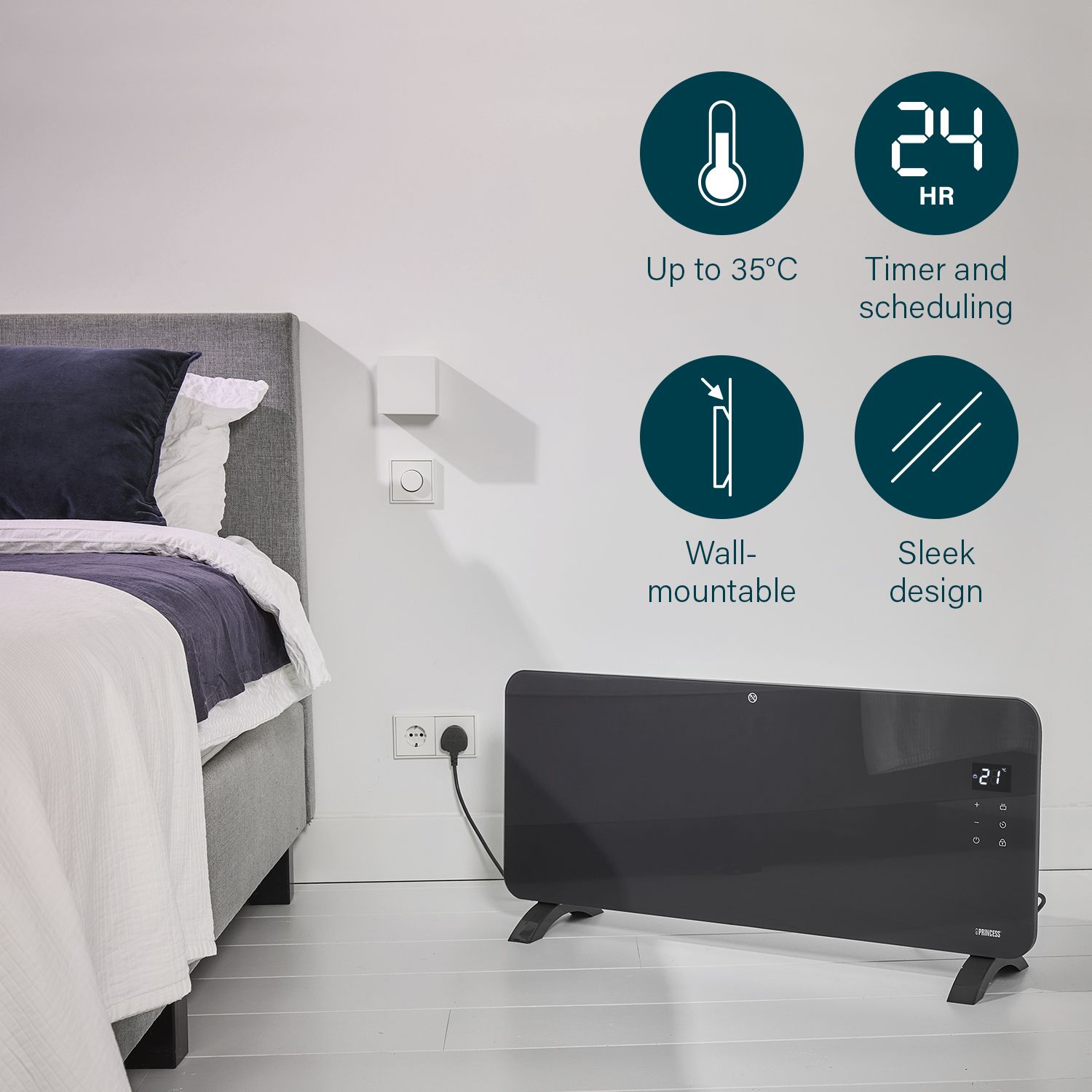 Princess Electric 1500W Grey Smart Panel heater
