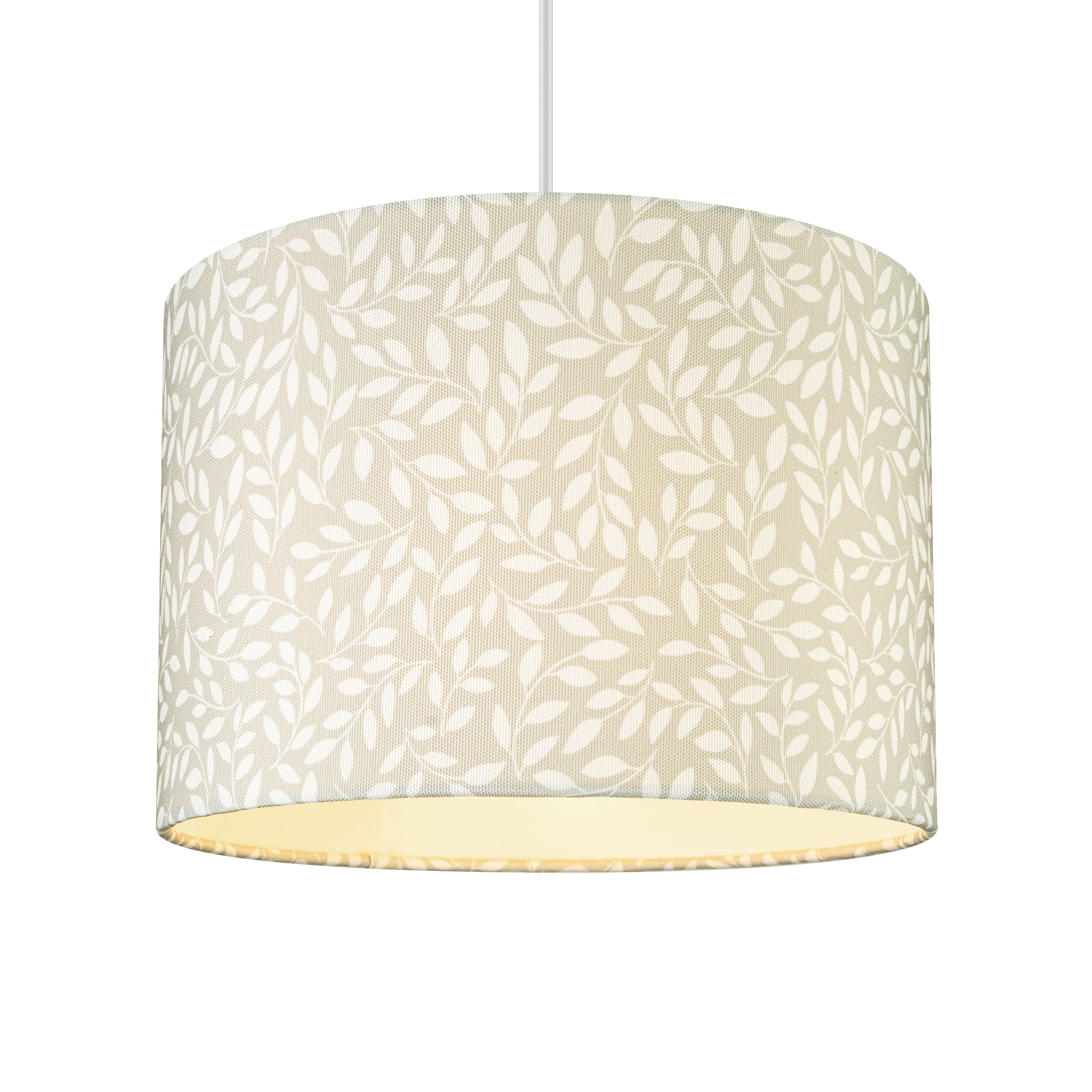 Printed Grey & White Leaves Drum Lamp shade (D)30cm