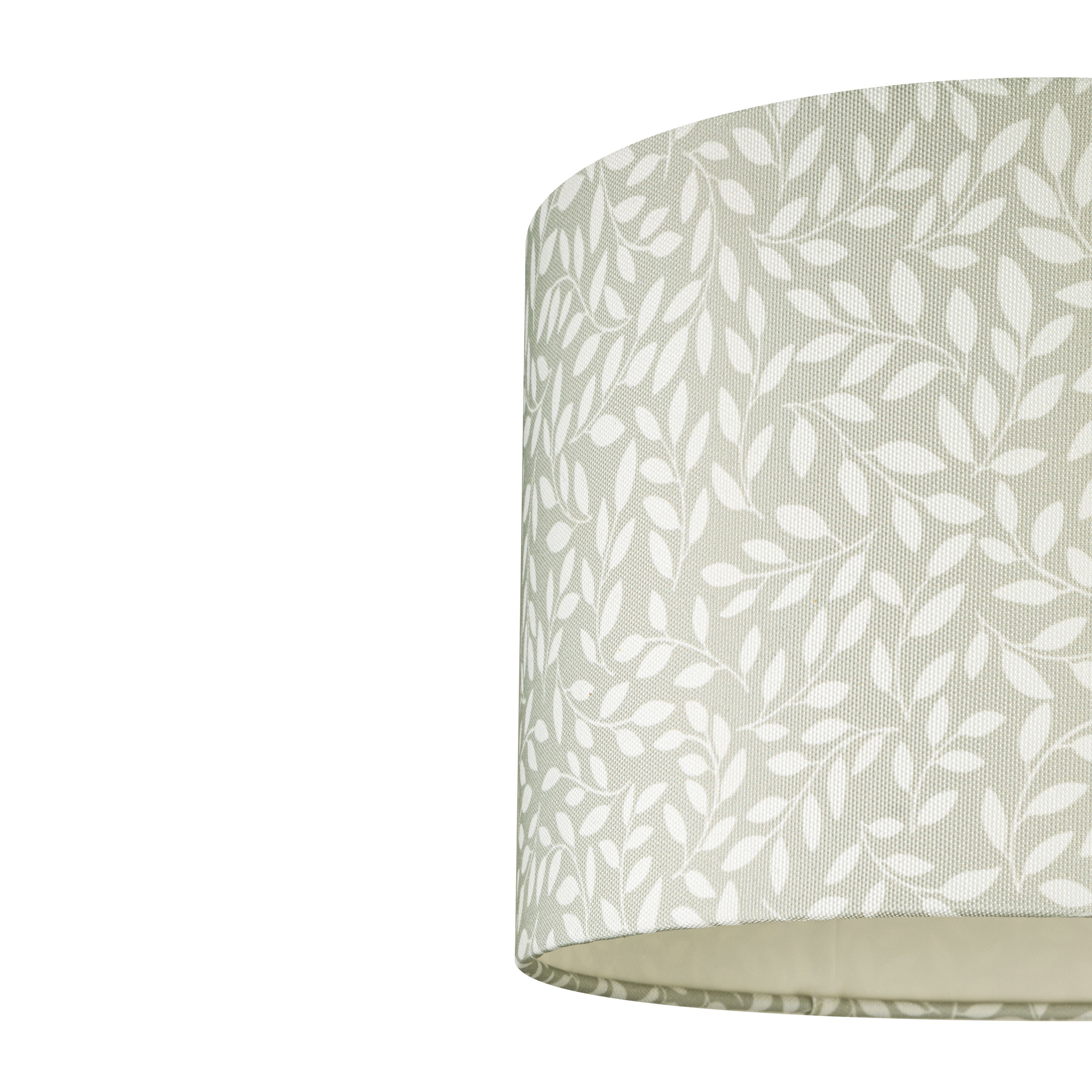 Printed Grey & White Leaves Drum Lamp shade (D)30cm