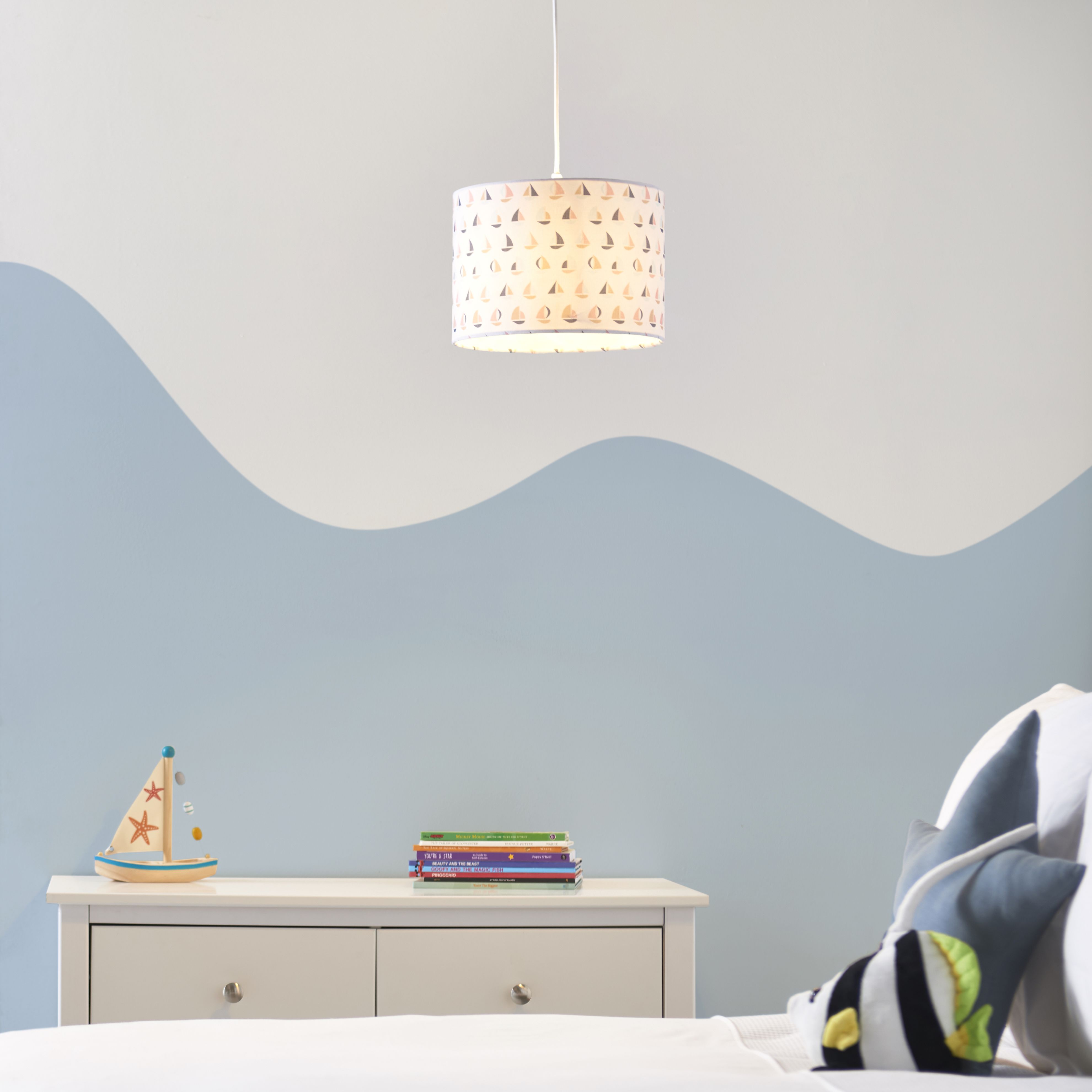 Printed Multicolour Sailing boat Light shade (D)25cm