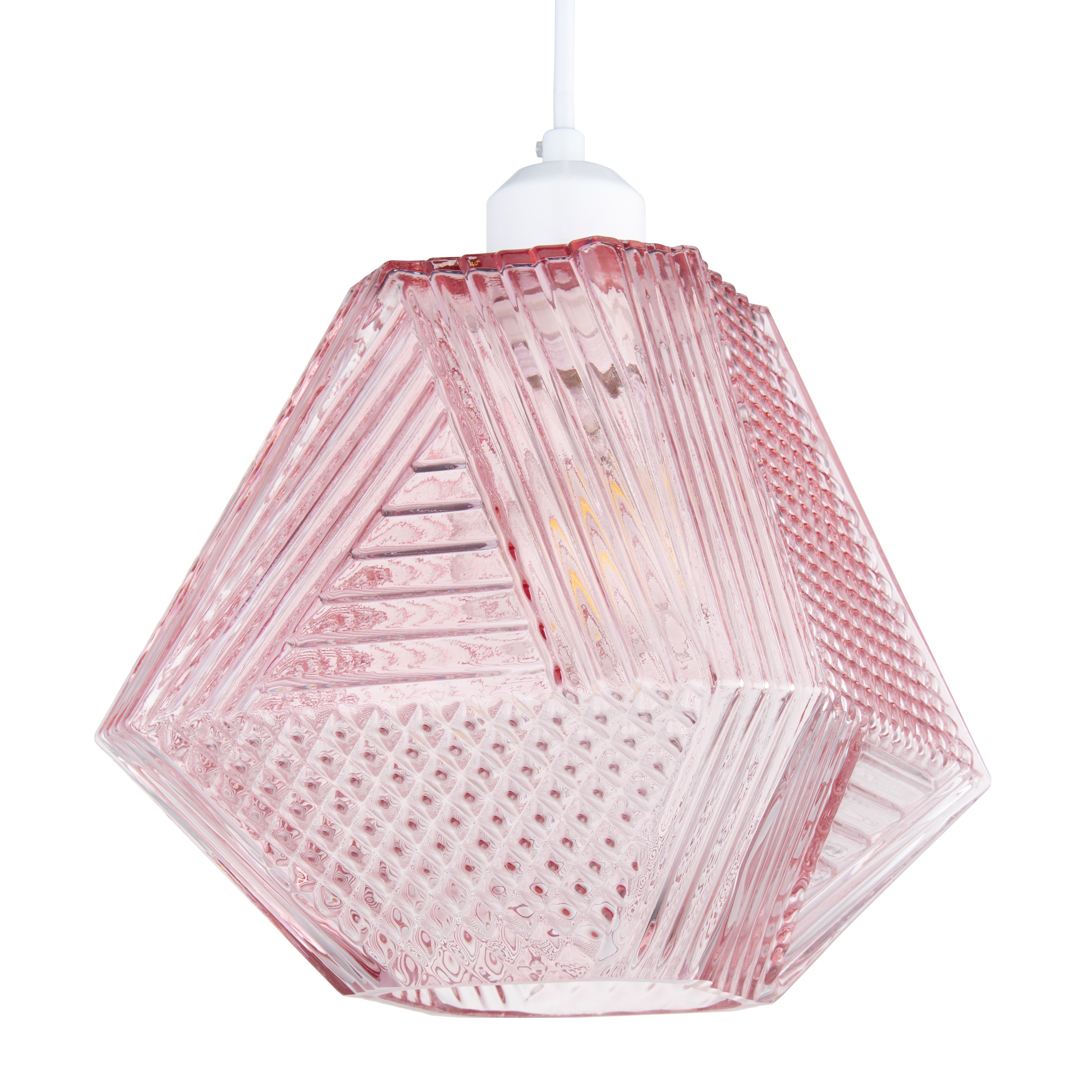 Prism Textured Pink Pendant ceiling light, (Dia)200mm