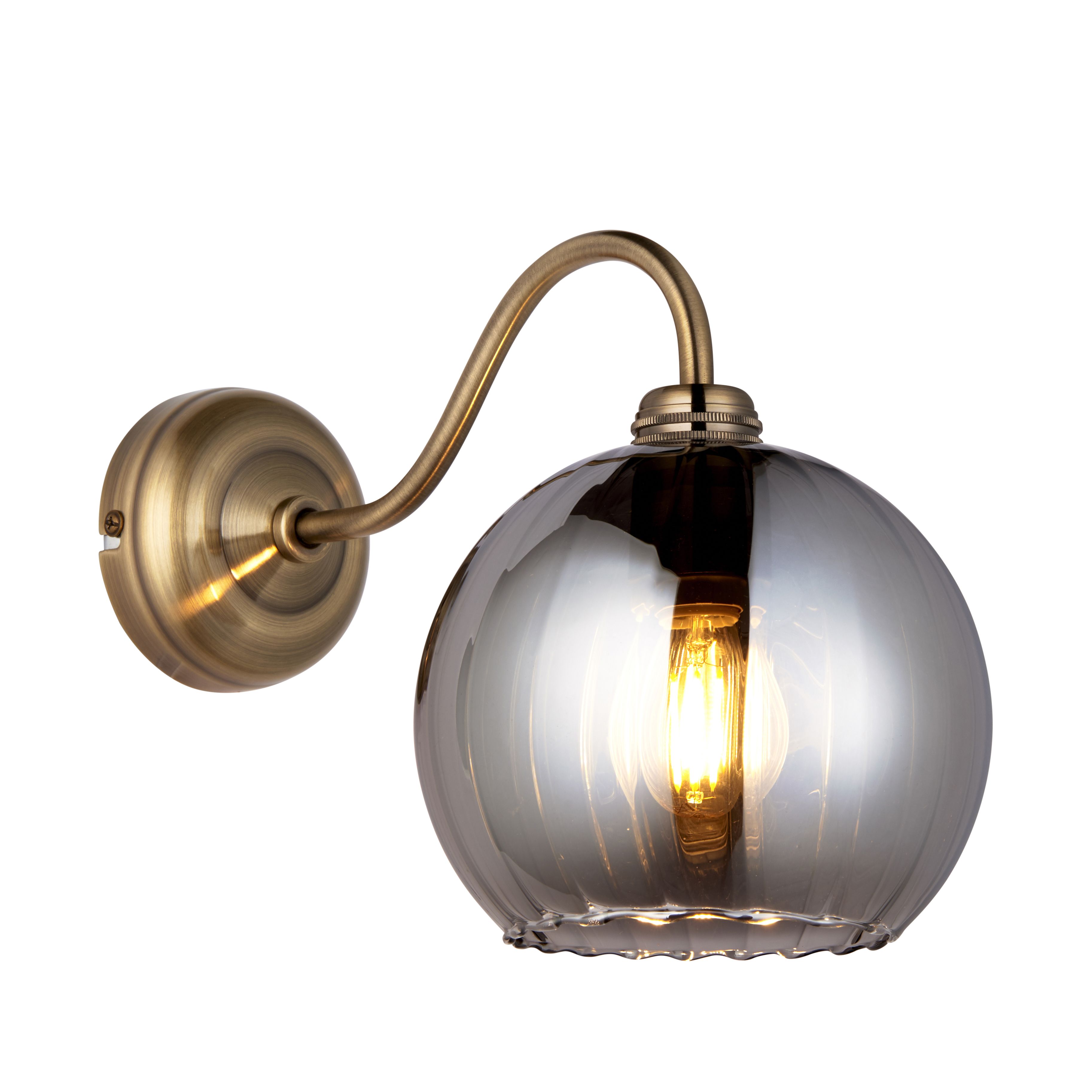 Priva Ribbed Antique brass effect Wired Wall light 94672