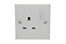 Pro Power White Single 13A Switched Socket with White inserts