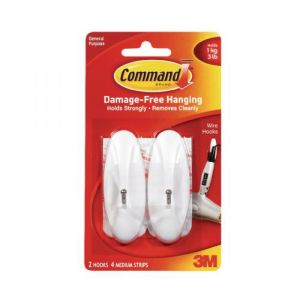 Image of 3M Command White Plastic & Metal Wire hook Pack of 2