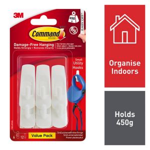 Image of 3M Command White Plastic Adhesive hooks Pack of 6